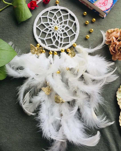 Snowflakes  Feather & Beads Dreamcatcher | 4 x 12 inches