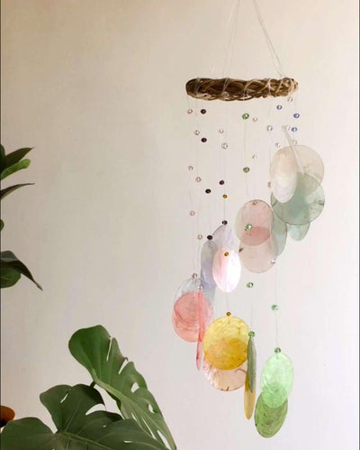 Seven Chakra Rainbow Capiz Shell Wind Chime | 4 x 12 inches