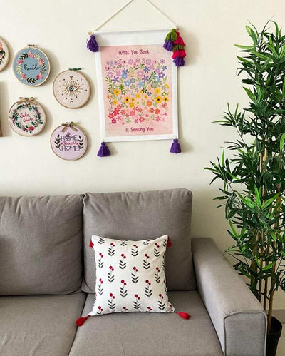 Cherry on top Block Print Cotton Cushion Cover | 16 x 16 inches