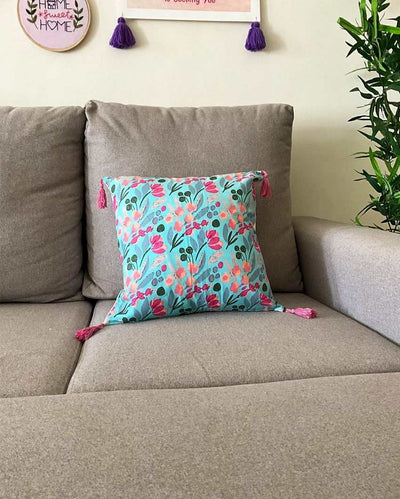 Pink Fireflies Block Print Cotton Cushion Cover | 16 x 16 inches