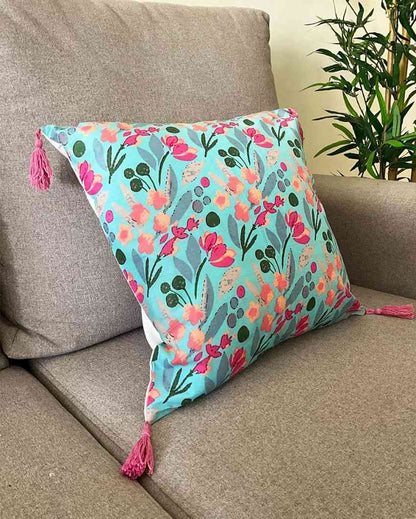 Pink Fireflies Block Print Cotton Cushion Cover | 16 x 16 inches