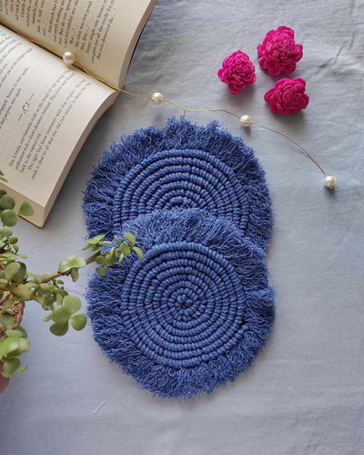 Blue Moon Macrame Cotton Cord Coaster Placemat | Set of 2 |4 x 4 inches