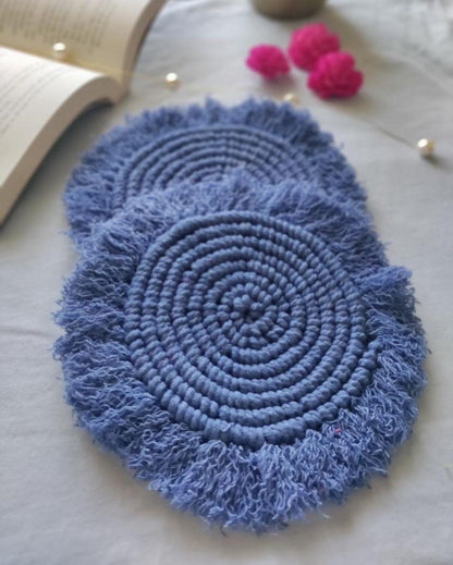 Blue Moon Macrame Cotton Cord Coaster Placemat | Set of 2 |4 x 4 inches