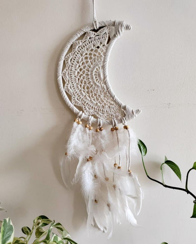 Moon dreamcatcher Feather & Beads Dreamcatcher | 5 x 19 inches