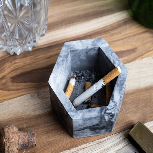 Geometric Clean Lines Hexo Concrete Ashtray | 4 x 4 x 2 inches