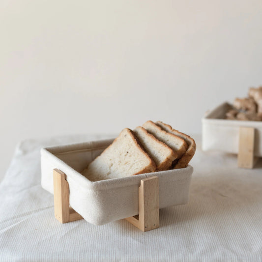 Square Bread Basket with Wooden Stand Default Title
