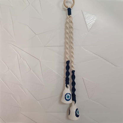 Handmade Macrame with Ceramic Bohemian Blue & Beige Wall Decor Bell | 20 x 2 inches