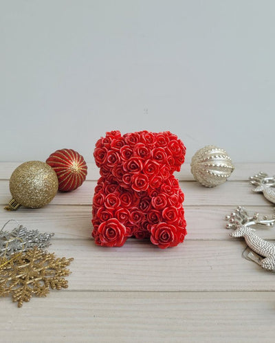 Crimson Rosette Teddy | 10 X 9 X 11 Inches