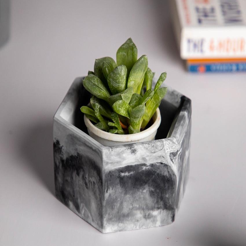 Modern Hexagonal Style Hexo Concrete Planter | 4 x 4 x 3 inches