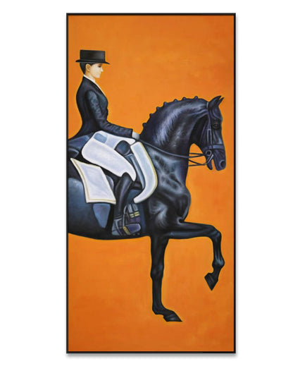 Man Nordic On The Horse Framed Oil Canvas Original Handmade Painting | 35 x 71 inches