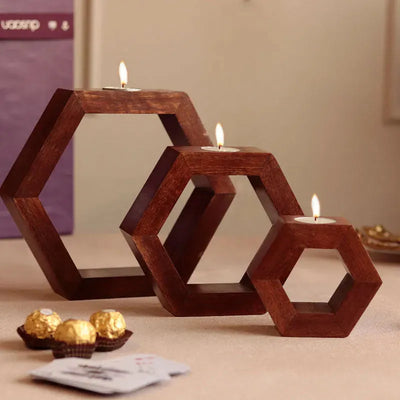 Hexa Glow 3 Piece Candle Holders