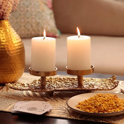 Platter Design Candle Stand with Candles Set | 13 x 5 x 3 inches