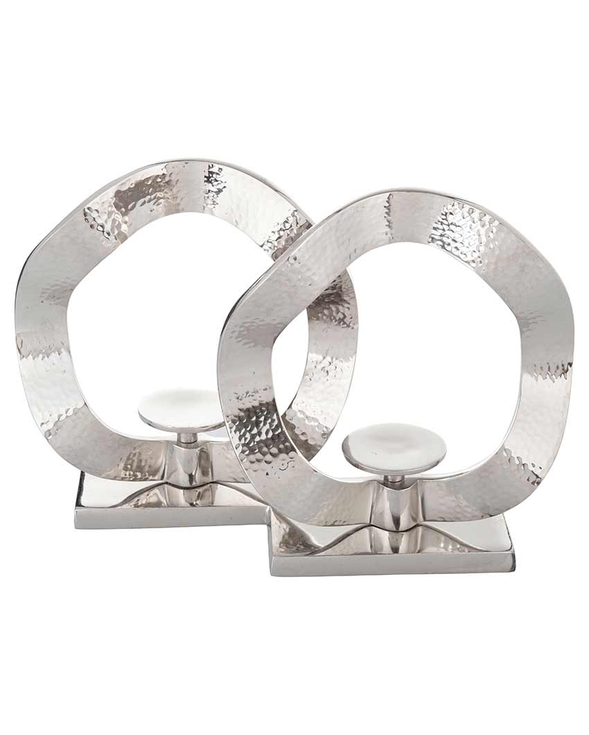 Double Ring Shape Metal Candle Stand With Hammered Finish