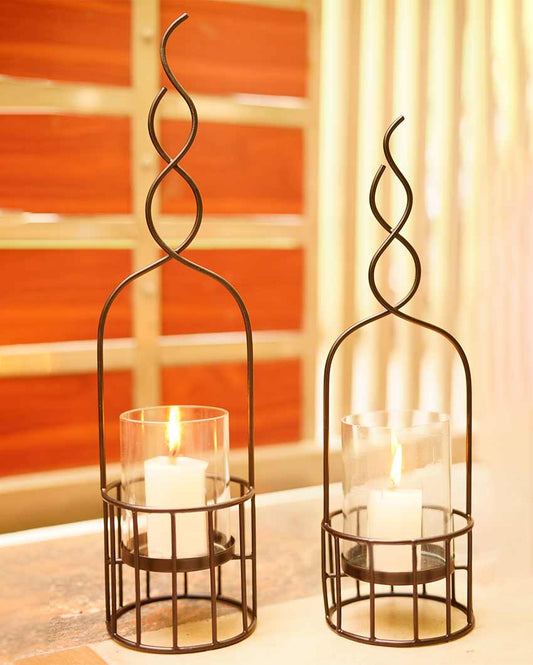 Black Basket Design Candle Stand | Set Of 2