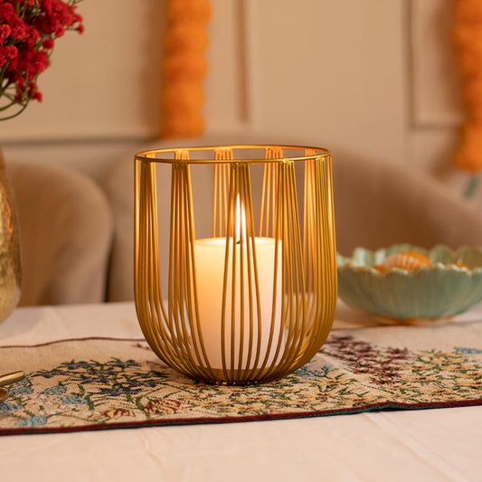 Gold Wired Glass Candle Stand