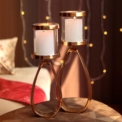 Candle Stand Golden Hammerred | Set Of 2