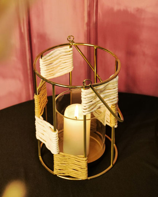 Raffia Metal Candle Stand Lantern ( Doubt in Pack Contains)