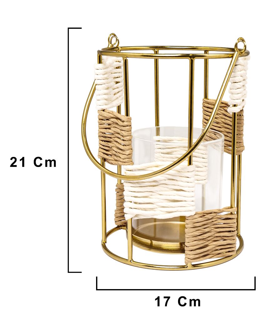 Raffia Metal Candle Stand Lantern ( Doubt in Pack Contains)
