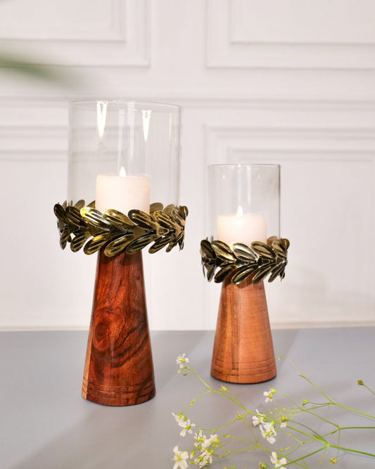 Wooden And Metal Candle Stands | Set Of 2