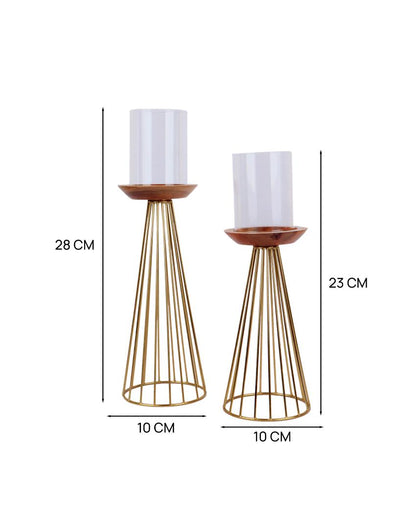 Durable Metal & Wood Candle Stand | Set Of 2