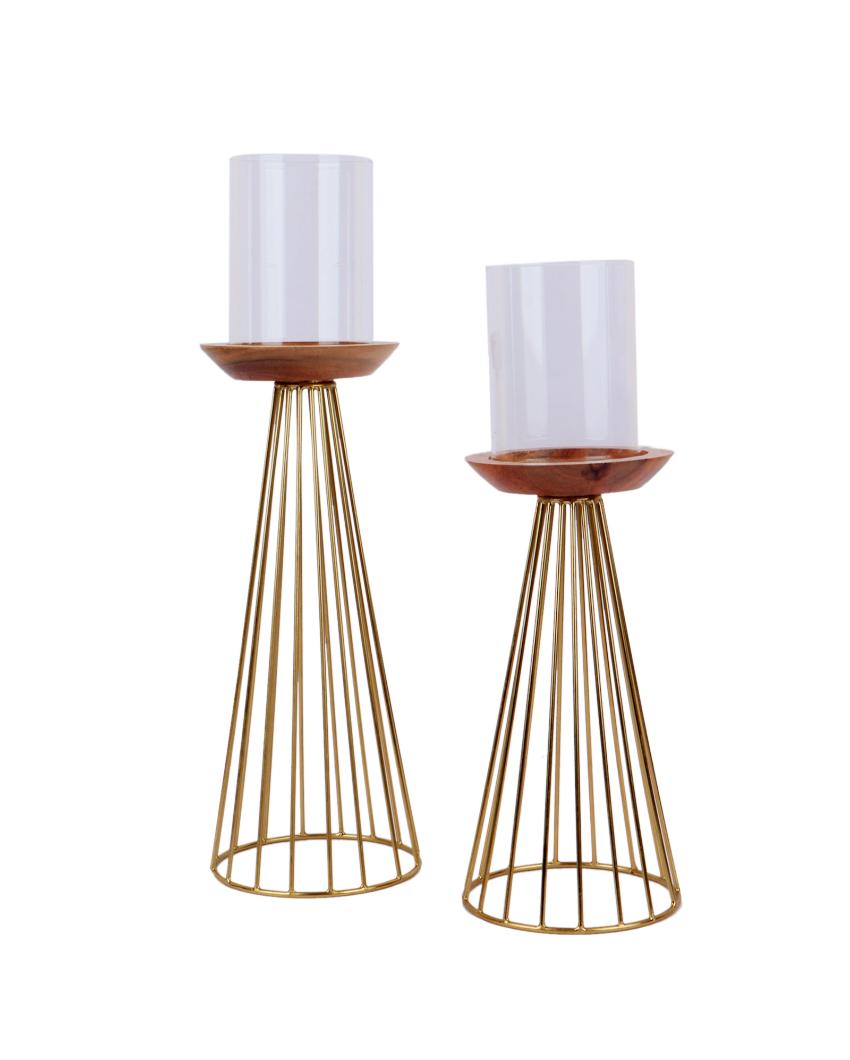 Durable Metal & Wood Candle Stand | Set Of 2