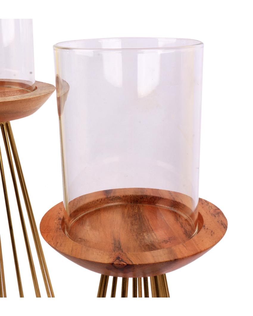 Durable Metal & Wood Candle Stand | Set Of 2