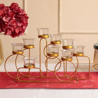 Golden Geometric 9 Piece Tea Lights Stand Default Title