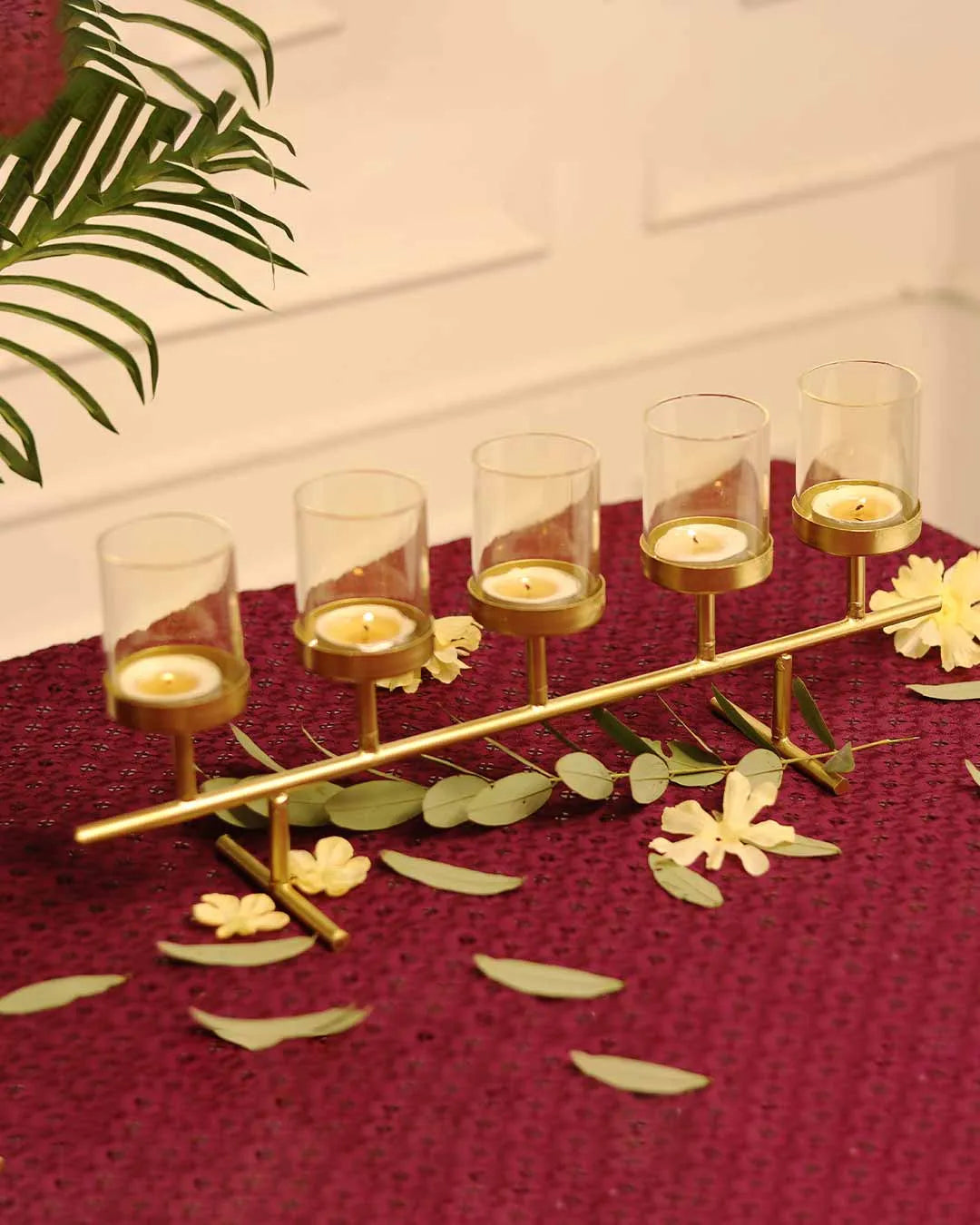 Horizontal Tea Light Holder With 5 Glasses (Glass Dimension Missing)