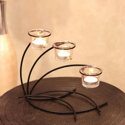 Black Tea Lights Stand with Branches | 9.8 x 5.9 x 9.4 inches