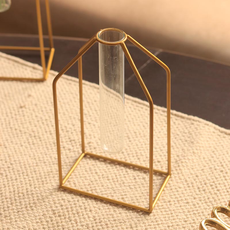 Geometrical Gold Test Tube Vase | Set of 2