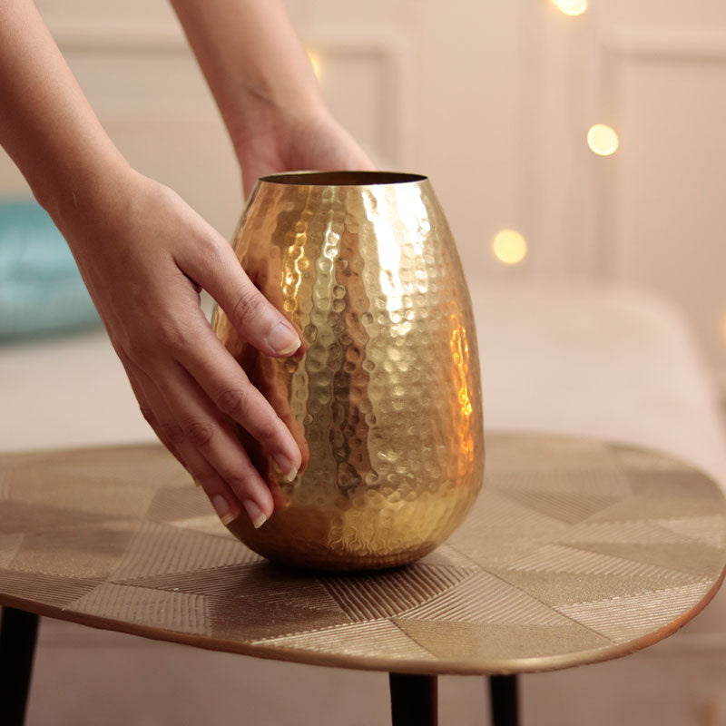 Metallic Golden Vase in Hammered Finish