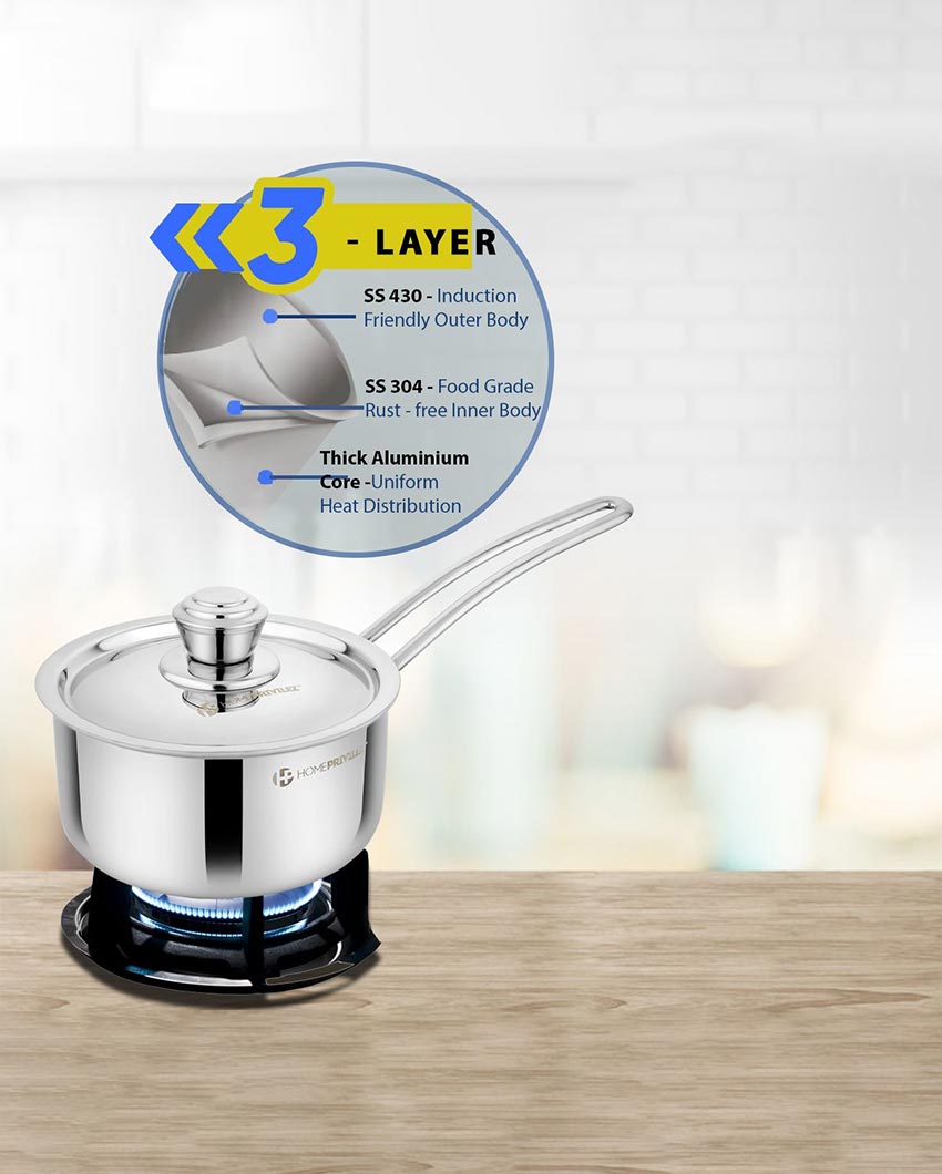 Reliable Triply Stainless Steel Saucepan with Lid