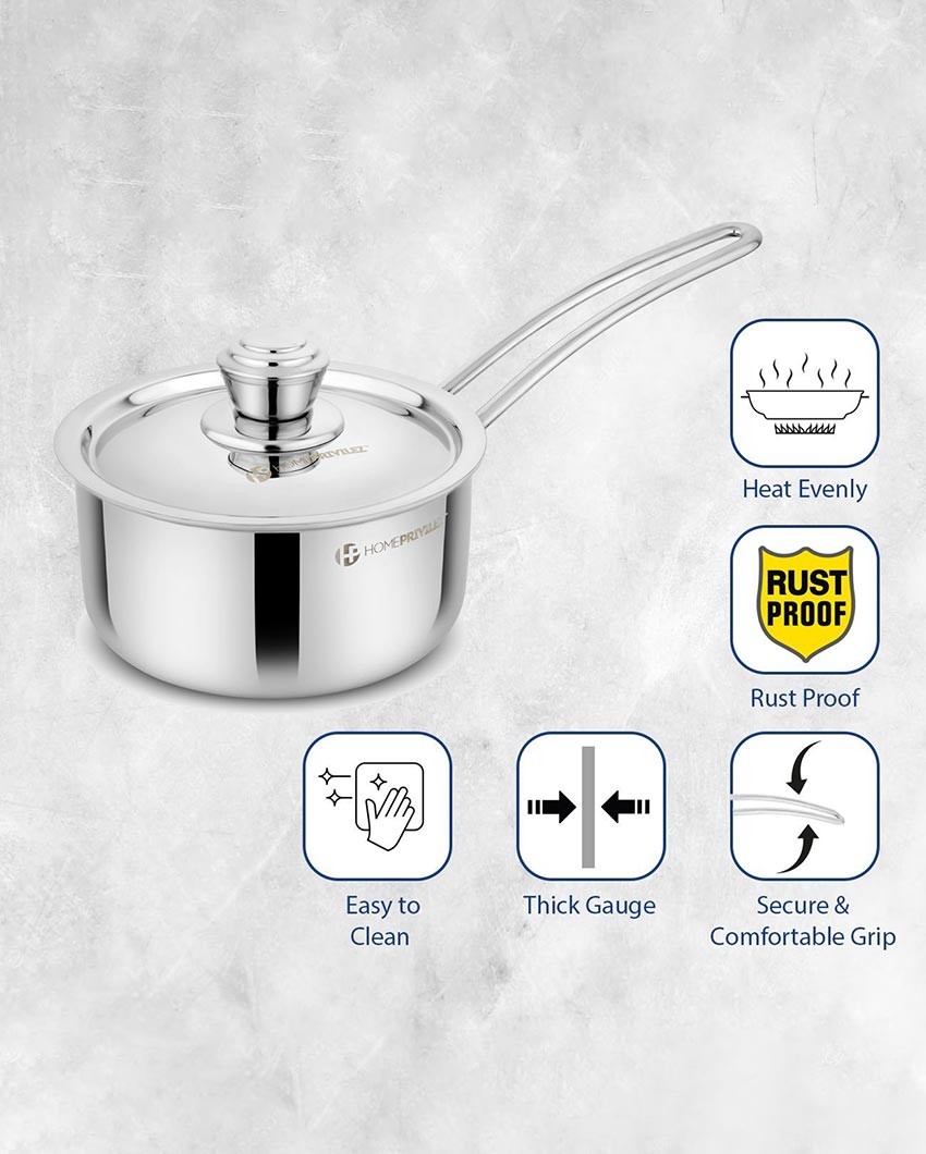 Reliable Triply Stainless Steel Saucepan with Lid