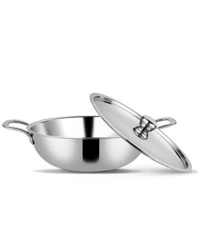 Heavy-Duty Triply Stainless Steel Kadhai with Lid