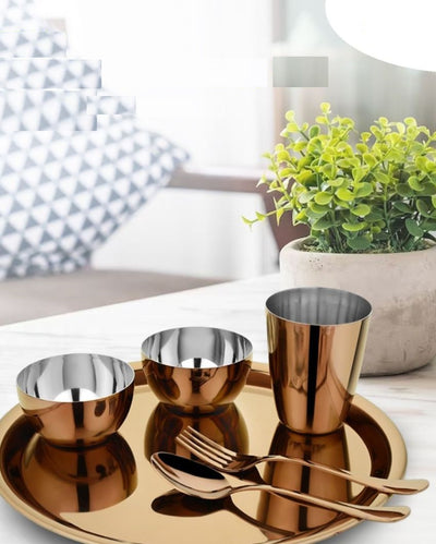 Regal Rose Gold PVD Stainless Steel Thali Dinner Set | 6 Pieces