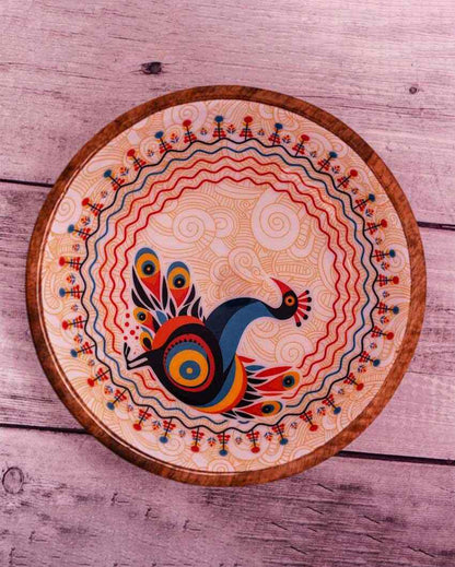 Pihu Wooden Large Bowl with Gold Salad Servers | 8 x 4 inches