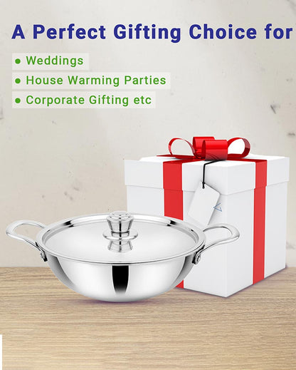 Heavy-Duty Triply Stainless Steel Kadhai with Lid