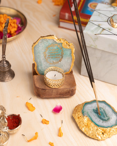 Spiritual Home Agate Gayatri Mantra Tealight Incense Holder Gift Hamper