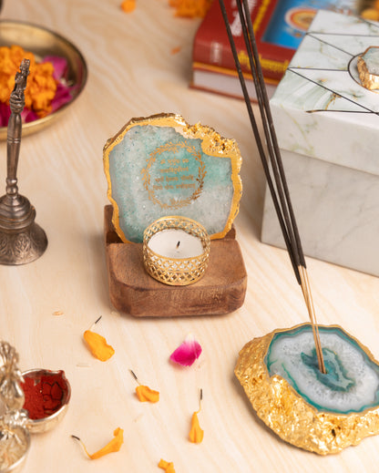 Spiritual Home Agate Gayatri Mantra Tealight Incense Holder Gift Hamper