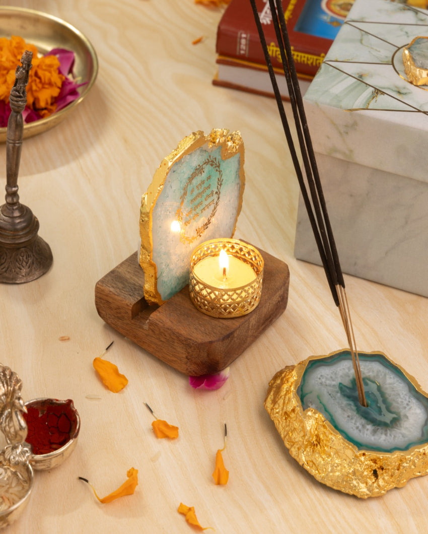 Spiritual Home Agate Gayatri Mantra Tealight Incense Holder Gift Hamper