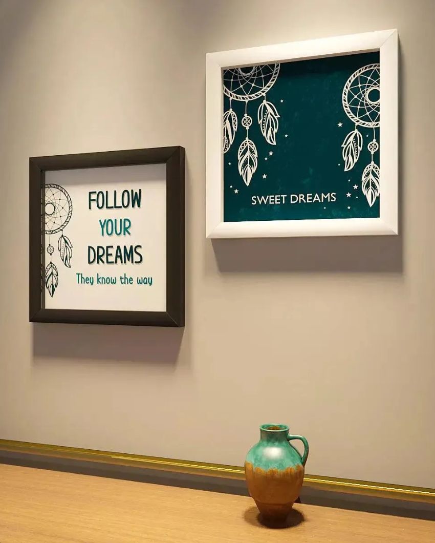 Follow your Dreams Quotes Framed Wall Painting | Set of 2