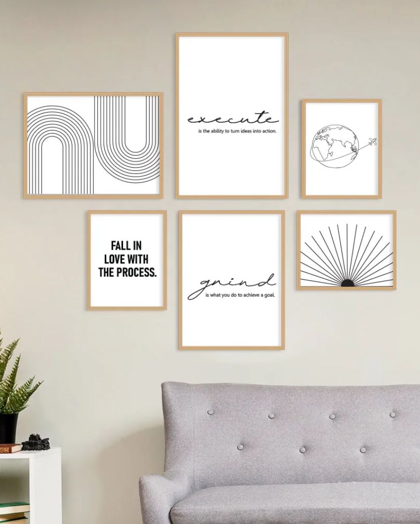 Abstract Frame Black & White Modern Design | Set of 6