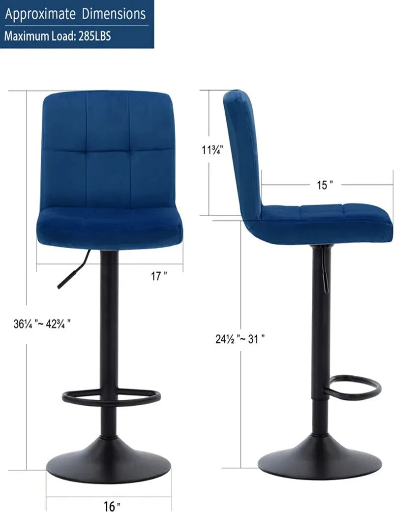 Luxurious and Practical Plush Feel Velvet Counter Bar Chair | Set of 2 | 17 x 43 x inches