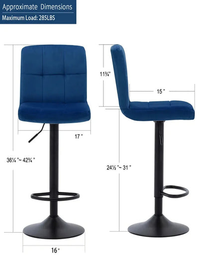 Luxurious and Practical Plush Feel Velvet Counter Bar Chair | Set of 2 | 17 x 43 x inches