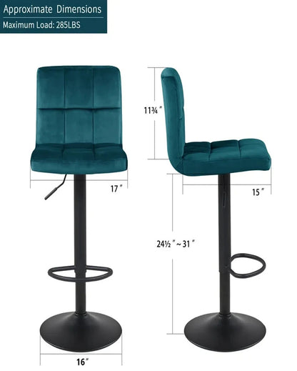 Luxurious and Practical Plush Feel Velvet Counter Bar Chair | Set of 2 | 17 x 43 x inches