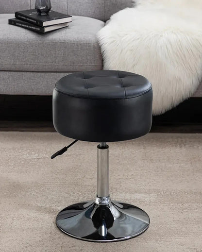 Elegant and Functional Premium Velvet Vanity Stool with Round Metal Base | 13 x 13 x 24 inches