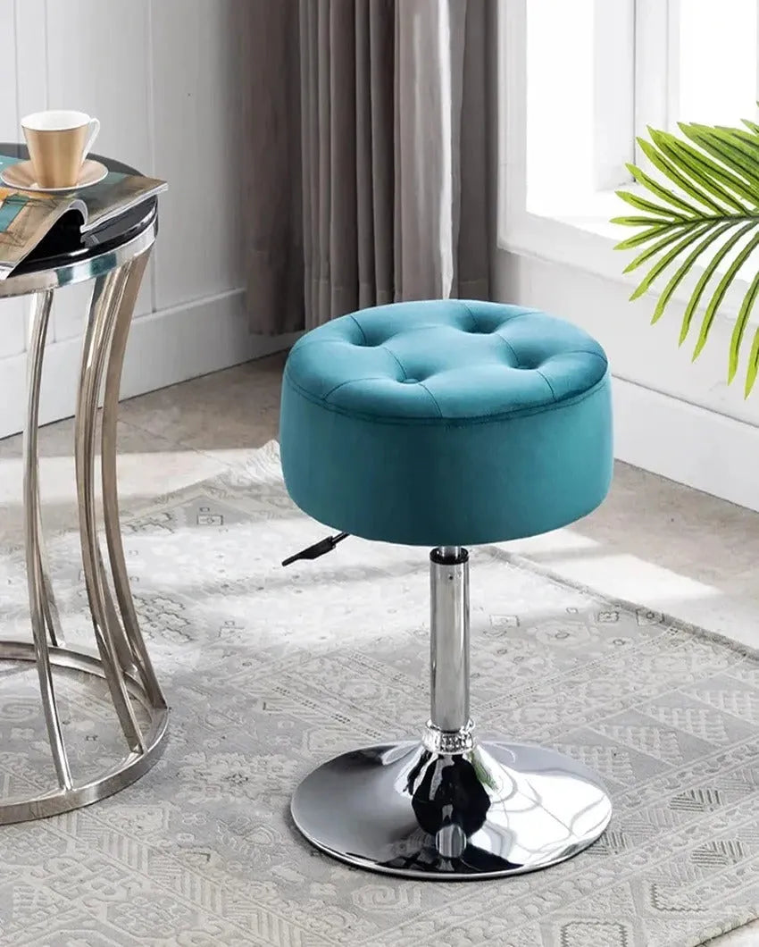 Elegant and Functional Premium Velvet Vanity Stool with Round Metal Base | 13 x 13 x 24 inches