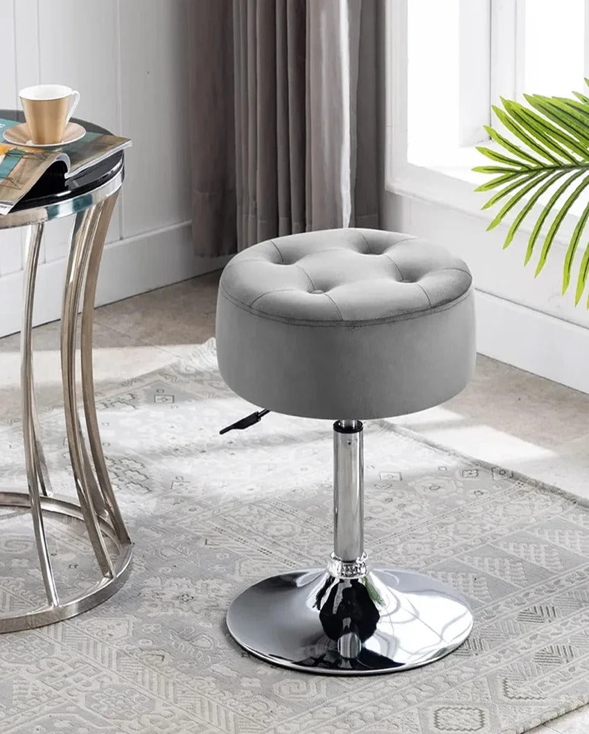 Elegant and Functional Premium Velvet Vanity Stool with Round Metal Base | 13 x 13 x 24 inches