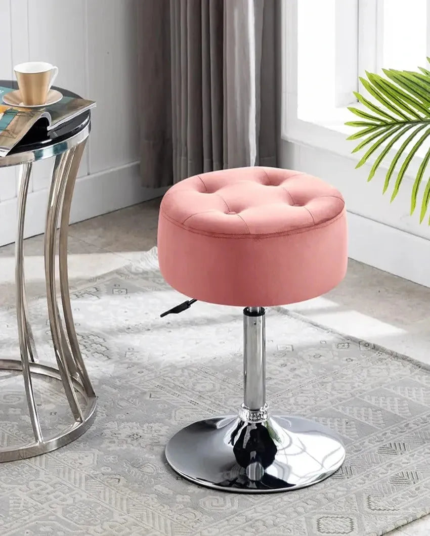 Elegant and Functional Premium Velvet Vanity Stool with Round Metal Base | 13 x 13 x 24 inches