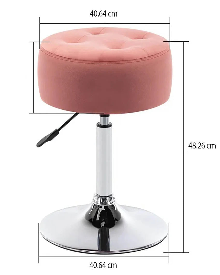 Elegant and Functional Premium Velvet Vanity Stool with Round Metal Base | 13 x 13 x 24 inches